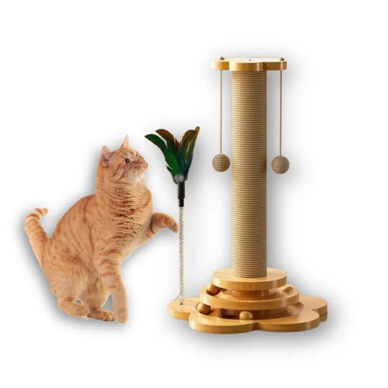 Arranhador de Madeira com Brinquedos para Gatos