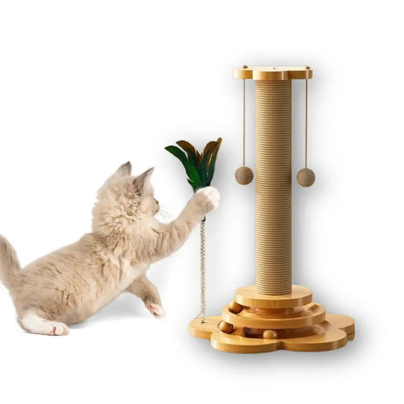 Arranhador de Madeira com Brinquedos para Gatos